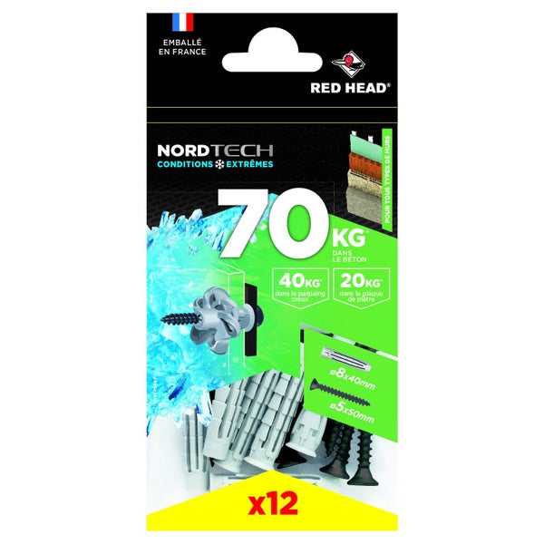 Lot de 12 chevilles nordtech NT8VPSA12 P RED HEAD, Ø8 x L.40 mm