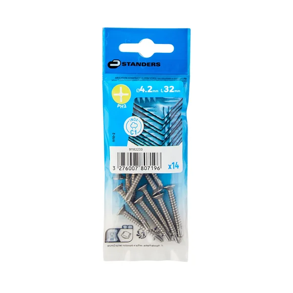 Vis tole tete fraisee ph 4.2x32 inox C1 STANDERS sachet 14 pieces