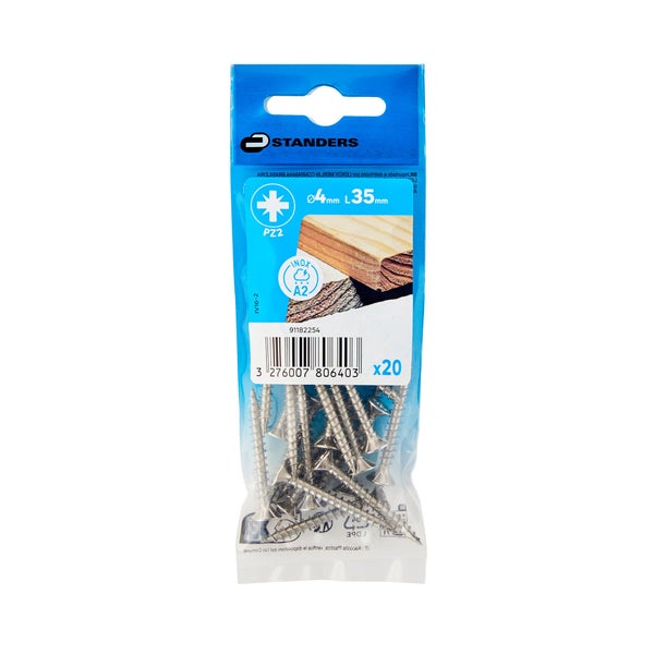 Vis agglo tete fraisee pozidriv inox A2 4x35 STANDERS sachet 20 pieces