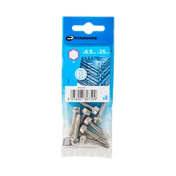 Vis tole tete hexagonale 5,5x25 inox C1 STANDERS sachet 8 pieces