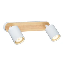 Barre 2 spots salle de bain malabe gu10 orientable ip44 métal bois blanc, INSPIRE