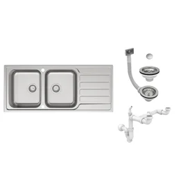 Evier à encastrer, 2 bacs avec égouttoir inox micro structure