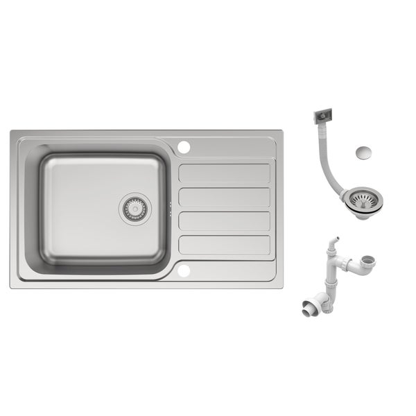 Evier à encastrer, 1 bac avec égouttoir, Micro structuré, Inox micro structuré