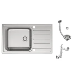 Evier à encastrer, 1 bac avec égouttoir, Micro structuré, Inox micro structuré