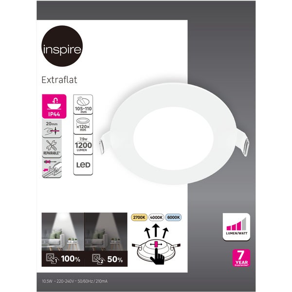 Spot encastré extraflat led d12 cct dimmable ip44 rond blanc , INSPIRE
