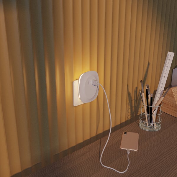 Veilleuse prise Dujo led 2 x usb 5 lumens blanc INSPIRE