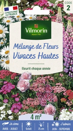 Mélange de fleurs vivaces hautes multicolore