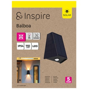 Applique extérieur solaire Balboa 300lm 3000k ip54 noir INSPIRE