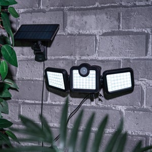 Projecteur extérieur solaire 3 têtes détection 1000lm 6500k ip44 noir