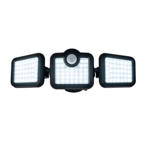 Projecteur extérieur solaire 3 têtes détection 1000lm 6500k ip44 noir