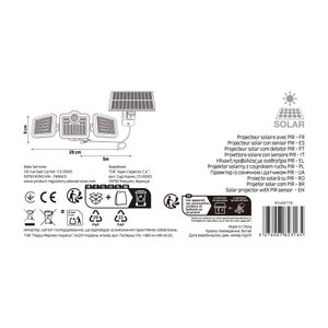 Projecteur extérieur solaire 3 têtes détection 1000lm 6500k ip44 noir