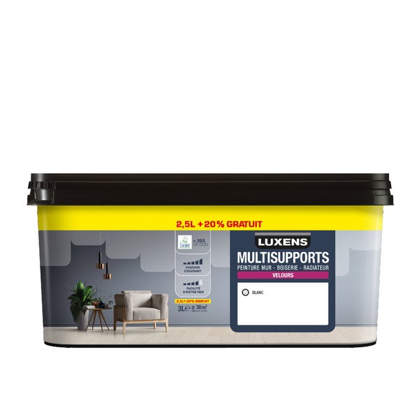 Peinture mur, boiserie, radiateur blanc velours LUXENS , 2.5L+20% gratuit