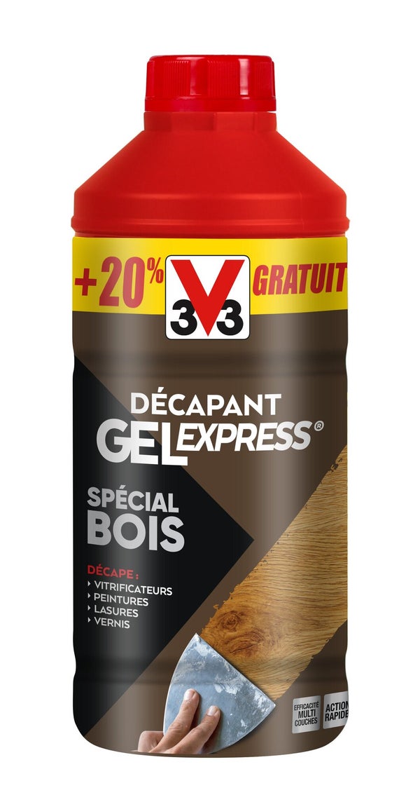 Décapant bois V33 Gel express 1L+20% gratuit