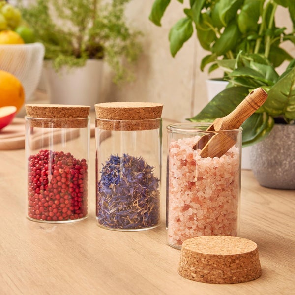 Set de 3 bocaux à épices DELINIA, transparent bouchon liège