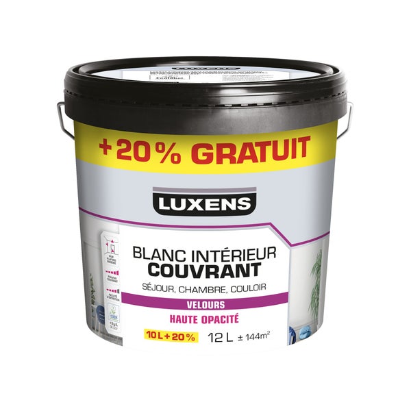 Peinture mur, plafond, boiserie blanc velours LUXENS Couvrant 10L+20% gratuit