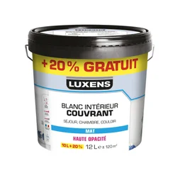 Peinture mur, plafond, boiserie blanc mat LUXENS Couvrant 10L+20% gratuit