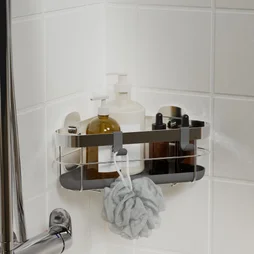 Etagère de bain / douche d'angle chrome a visser / a coller Remix
