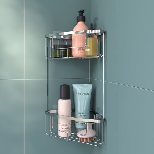Etagere de bain / douche d'angle a visser / a coller chrome Essential SENSEA