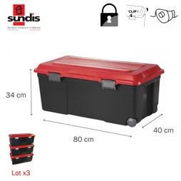 Lot de 3 boites SUNDIS polypropylène l.40 x P.80 x H.34 cm, 75 l 