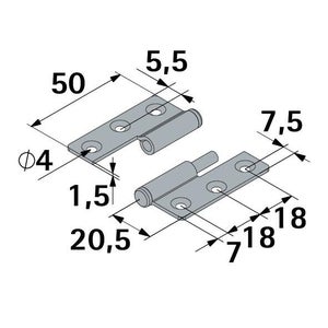 Lot De 2 Paumelles Acier Pour Meuble Hettich, L.50 X L.40 Mm