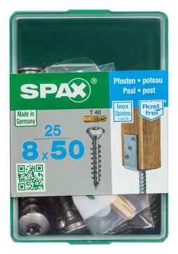 Lot De 25 Vis Inox Tête Fraisée Bombée Torx Spax, Diam.8 Mm X L.50 Mm