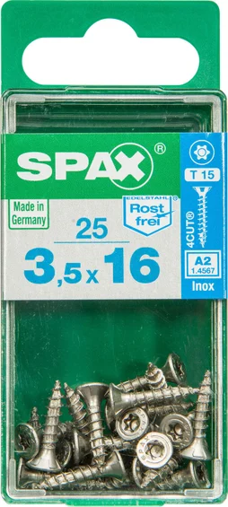 Lot De 25 Vis Inox Tête Fraisée Torx Spax, Diam.3.5 Mm X L.16 Mm