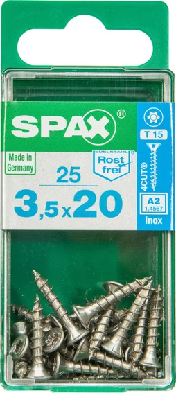 Lot De 25 Vis Inox Tête Fraisée Torx Spax, Diam.3.5 Mm X L.20 Mm