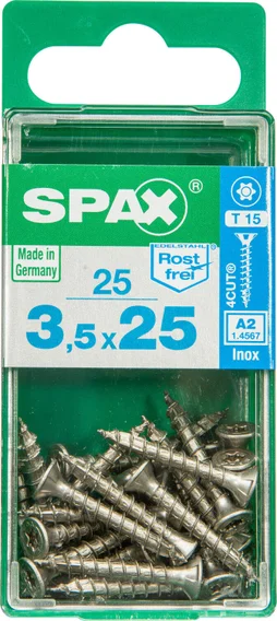 Lot De 25 Vis Inox Tête Fraisée Torx Spax, Diam.3.5 Mm X L.25 Mm
