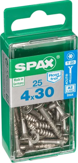 Lot De 25 Vis Inox Tête Fraisée Torx Spax, Diam.4 Mm X L.30 Mm