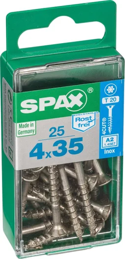 Lot De 25 Vis Inox Tête Fraisée Torx Spax, Diam.4 Mm X L.35 Mm