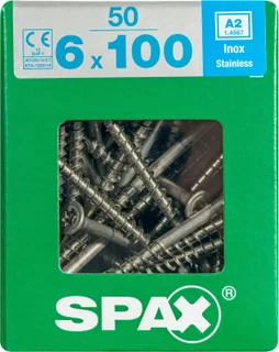 Lot De 50 Vis Inox Tête Fraisée Torx Spax, Diam.6 Mm X L.100 Mm