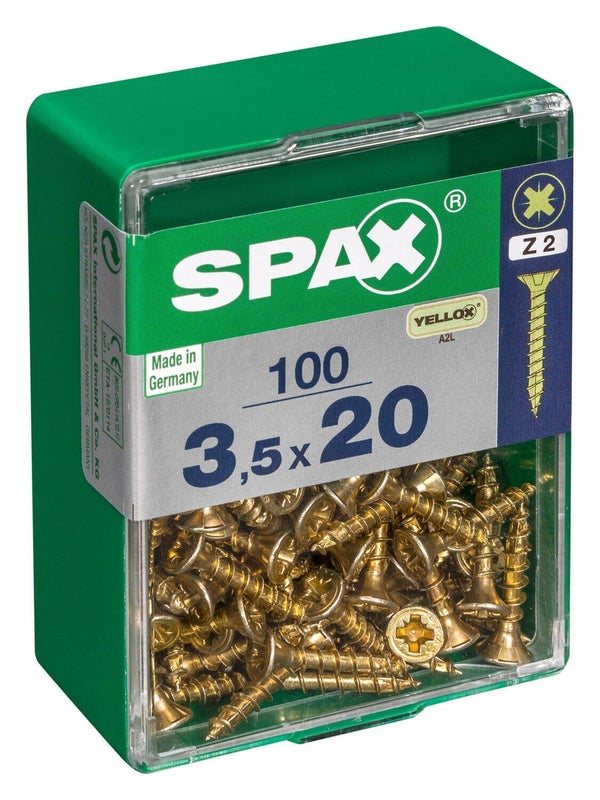 Lot De 100 Vis Acier Tête Fraisée Pozidriv Spax, Diam.3.5 Mm X L.20 Mm