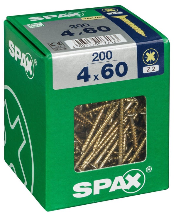 Lot De 200 Vis Acier Tête Fraisée Pozidriv Spax, Diam.4 Mm X L.60 Mm