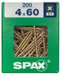 Lot De 200 Vis Acier Tête Fraisée Pozidriv Spax, Diam.4 Mm X L.60 Mm