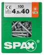 Lot De 100 Vis Acier Tête Fraisée Torx Spax, Diam.4.5 Mm X L.40 Mm