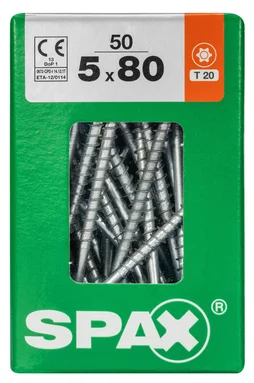 Lot De 50 Vis Acier Tête Fraisée Torx Spax, Diam.5 Mm X L.80 Mm