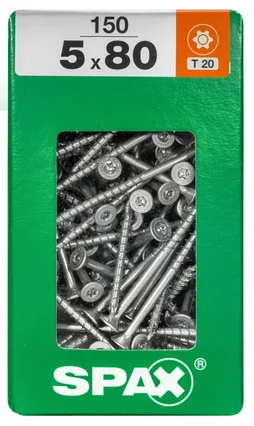 Lot De 150 Vis Acier Tête Fraisée Torx Spax, Diam.5 Mm X L.80 Mm