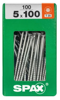 Lot De 100 Vis Acier Tête Fraisée Torx Spax, Diam.5 Mm X L.100 Mm