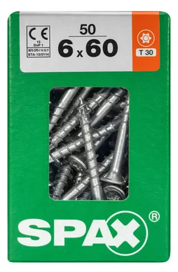 Lot De 50 Vis Acier Tête Fraisée Torx Spax, Diam.6 Mm X L.60 Mm