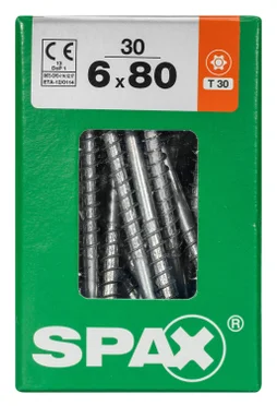Lot De 30 Vis Acier Tête Fraisée Torx Spax, Diam.6 Mm X L.80 Mm