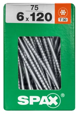 Lot De 75 Vis Acier Tête Fraisée Torx Spax, Diam.6 Mm X L.120 Mm