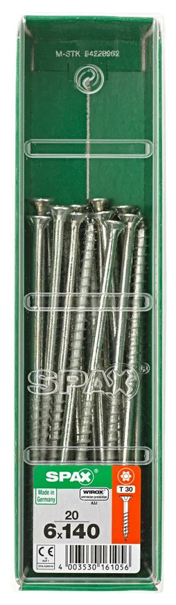 Lot De 20 Vis Acier Tête Fraisée Torx Spax, Diam.6 Mm X L.140 Mm