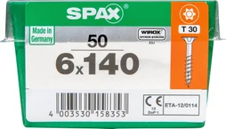 Lot De 50 Vis Acier Tête Fraisée Torx Spax, Diam.6 Mm X L.140 Mm