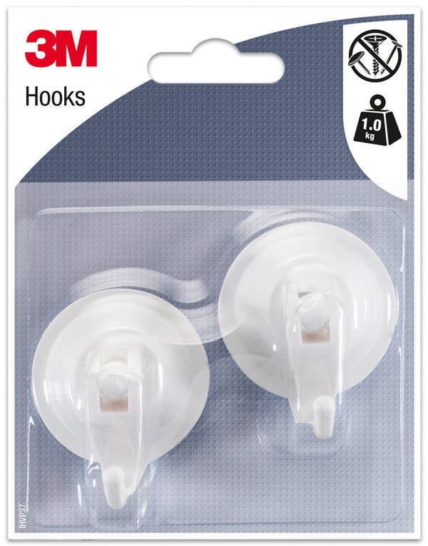 Lot de 2 crochets à ventouse 3M, blanc