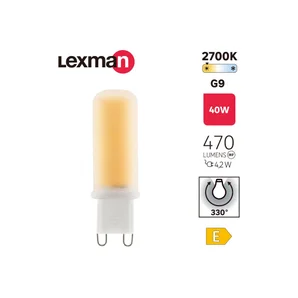 Ampoule led bulbe g9 verre 4,2w=40w 470 lm depolie 2700k lexman