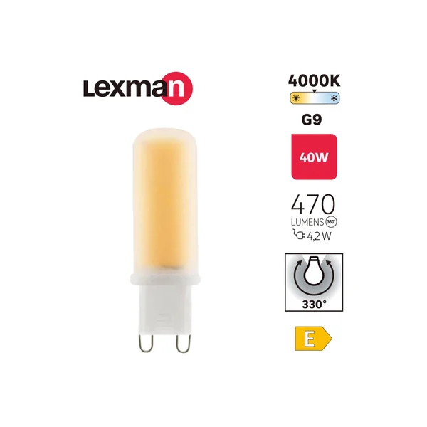 Ampoule led bulbe g9 verre 4,2w=40w 470 lm depolie 4000k lexman