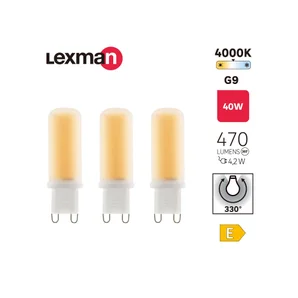 Ampoule led bulbe g9 verre 4,2w=40w 470 lm depolie 4000k lot 3 lexman
