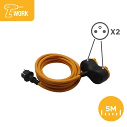 Rallonge de bricolage 2 prises h07rn-f 3g1,5 5 metres jaune lexman