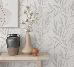 Papier peint intissé Feuillage gris clair