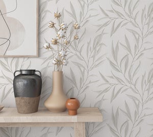 Papier peint intissé Feuillage gris clair